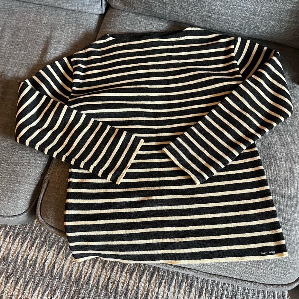 Saint James wool Breton stripe wool sweater unisex charcoal and cream